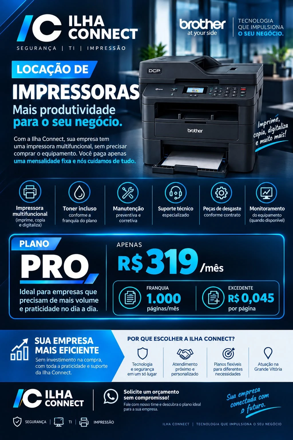 Plano Pro de locação de impressoras Ilha Connect